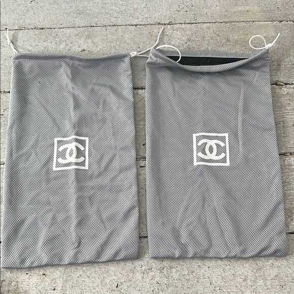 CHANEL Authentic Grey 14x8.5 Perforated Mesh Sport Dust Bag With Drawstring PAIR - Picture 1 of 4